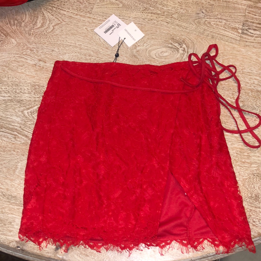 Nwt Missguided Mini Wrap Lace Skirt Red Small 4